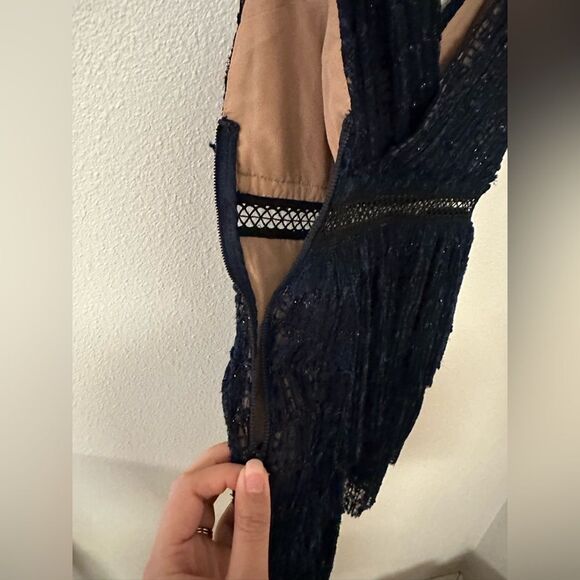 Self-Portrait V-Neck Metallic  Mesh Navy Dress - Picture 13 of 13